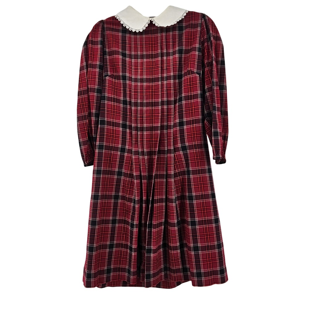 Vintage Tartan Plaid Peter Pan Collar Midi Dress Schoolgirl Academic‎ Twee Large